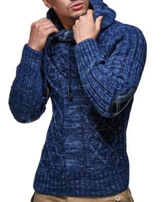 Men's Knitted Hooded Sweater - Stylish Cable Knit Pullover with Button Detail, Warm and Comfortable for Fall & Winter