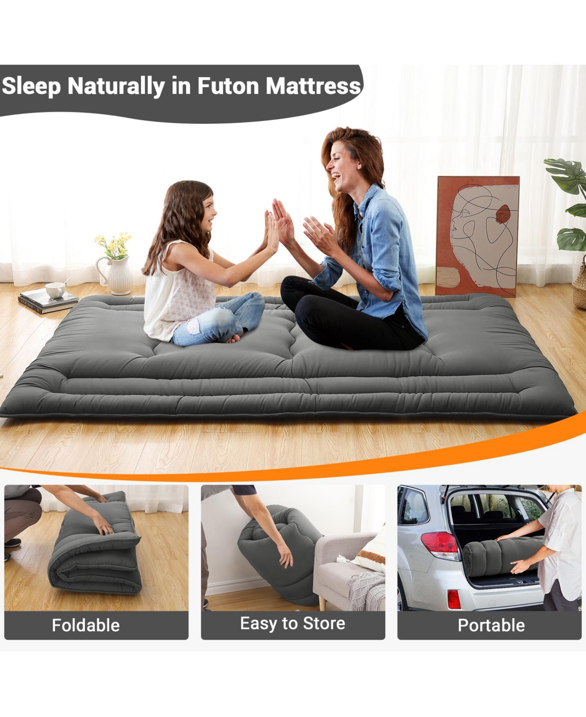gaomon Japanese Floor Mattress Full, Foldable Futon, Thick Sleeping Pad & Portable Camping Mattress, for Living Room & Guest Room