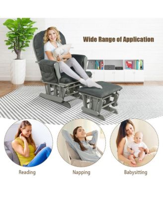 Baby Nursery Relax Rocker Rocking Chair Glider & Ottoman Set w/ Cushion