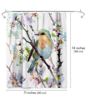 71x74 Robin and Apricot Tree Blossom Shower Curtain - 100% Polyester Shower Curtain