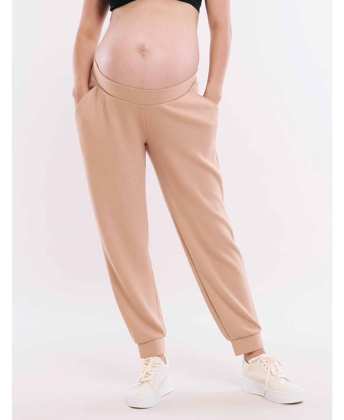Maternity Under the Belly Side Pockets Scuba Jogger - Motherhood - Brush