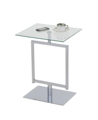 Side End Table with Metal Base and Tempered Glass Top