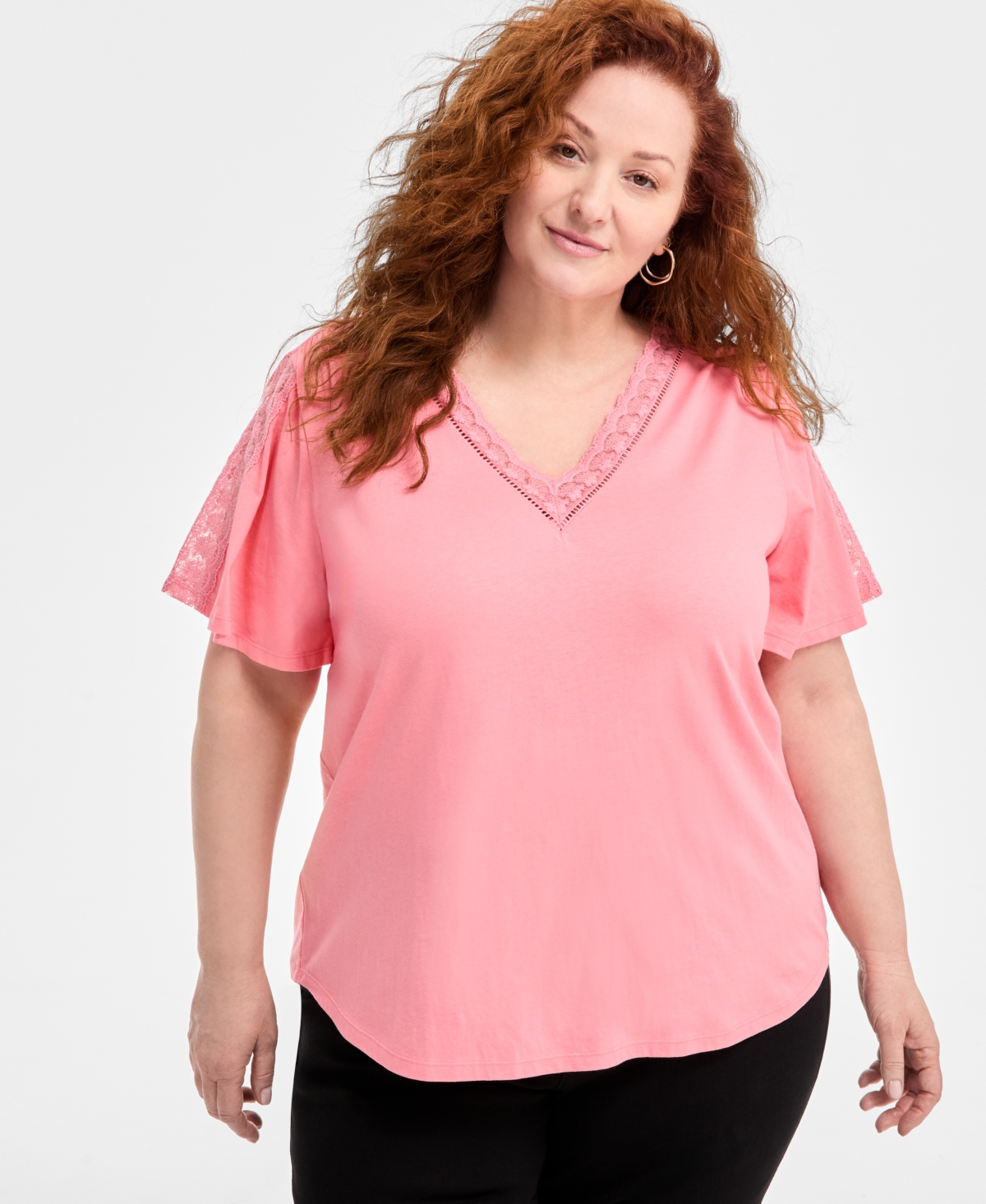 Plus Size V-Neck Top, Exclusively at Macy's - Salmon Rose