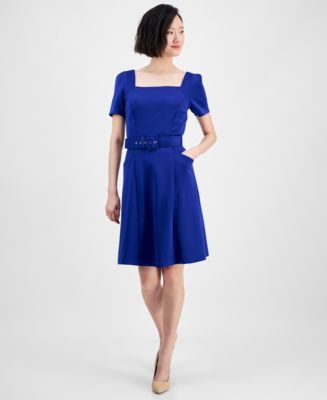 slim fit dress slacks Donna Rico Round-Neck Sleeveless Fit & Flare Scuba Crepe Dress