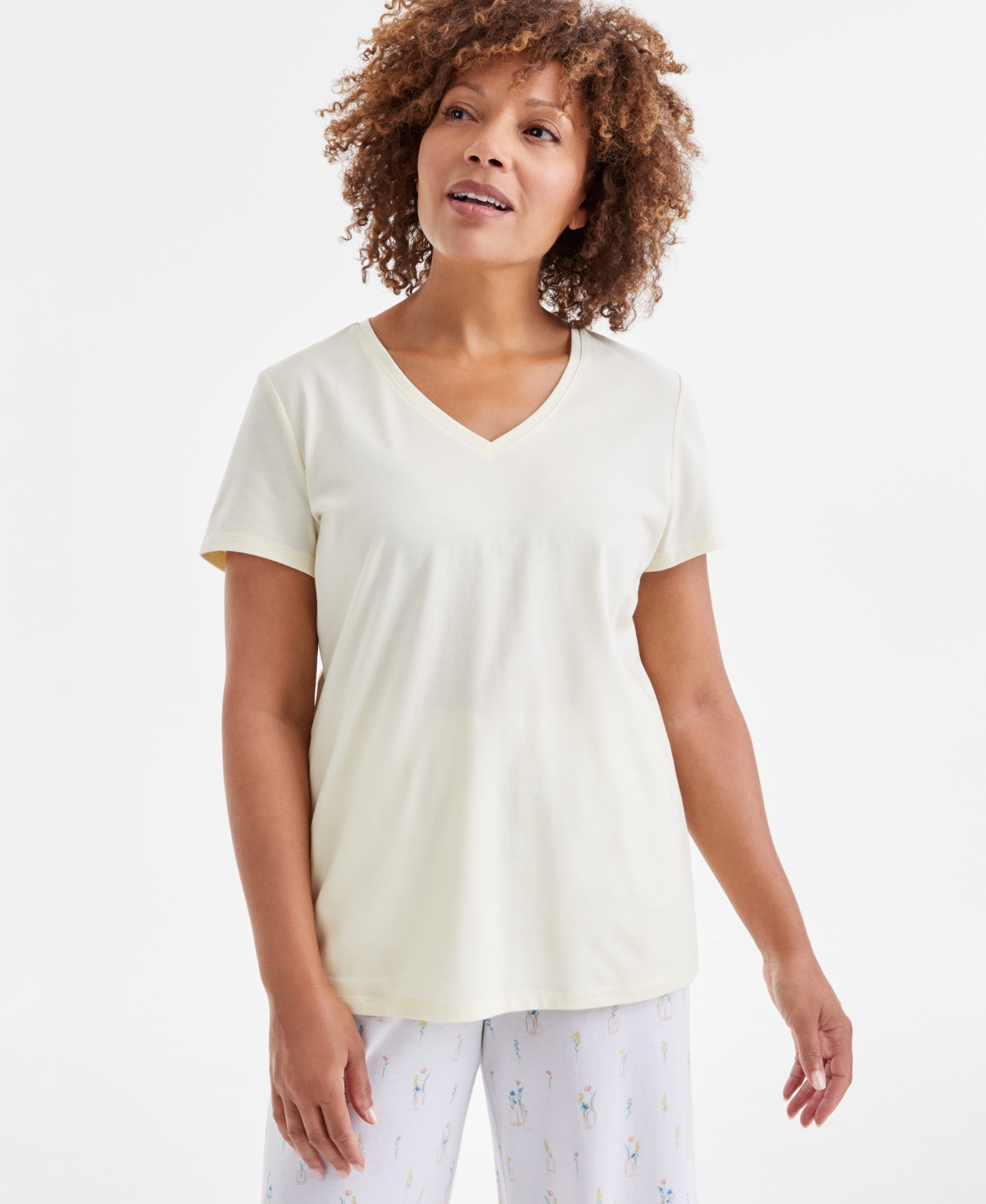 CHARTER CLUB WOMEN'S SOLID V-NECK SHORT-SLEEVE SLEEPWEAR TOP, CREATED FOR MACY'S 