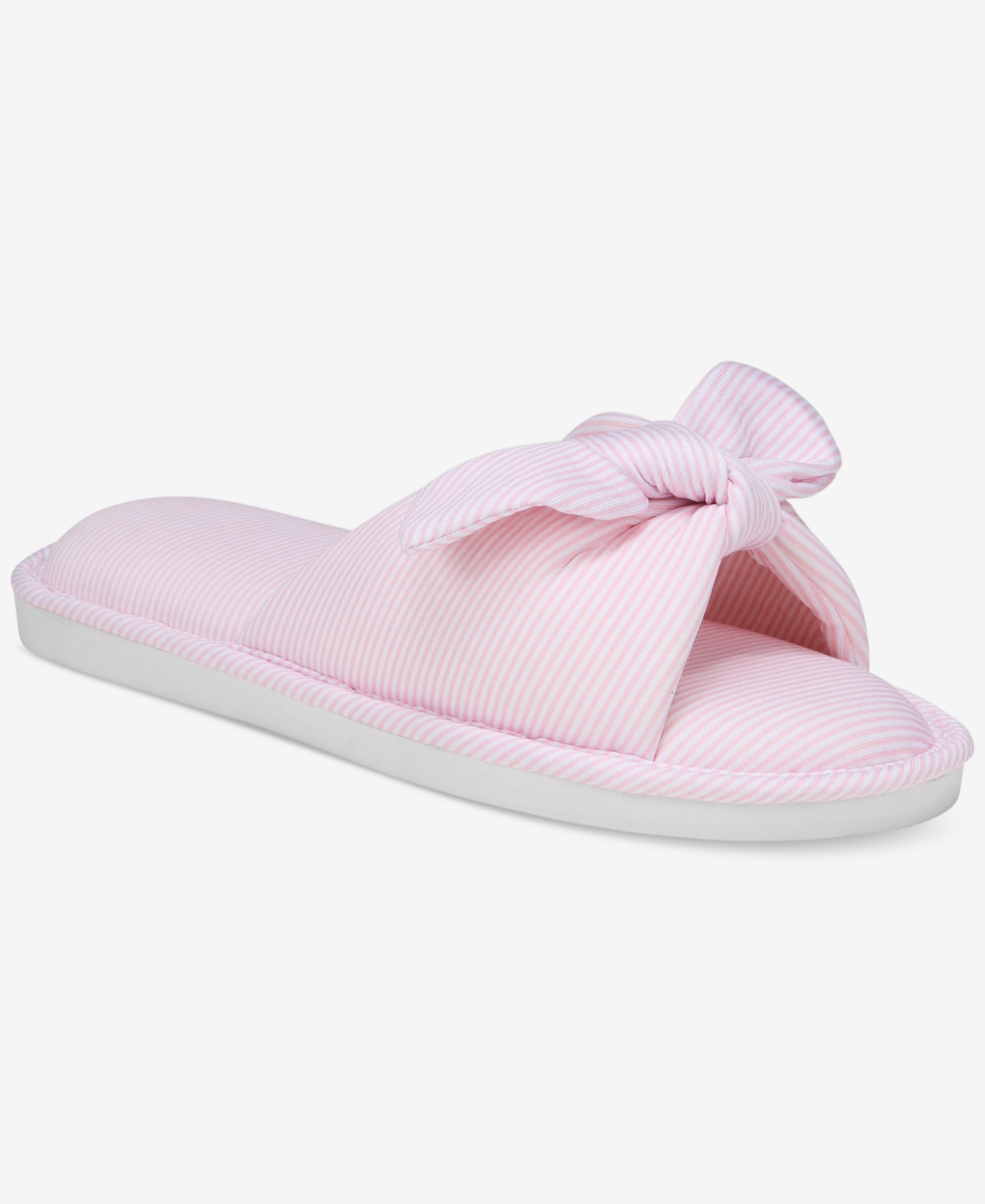 Women's Striped Bow Slide Slippers, Exclusively at Macy's - Dusty Aqua