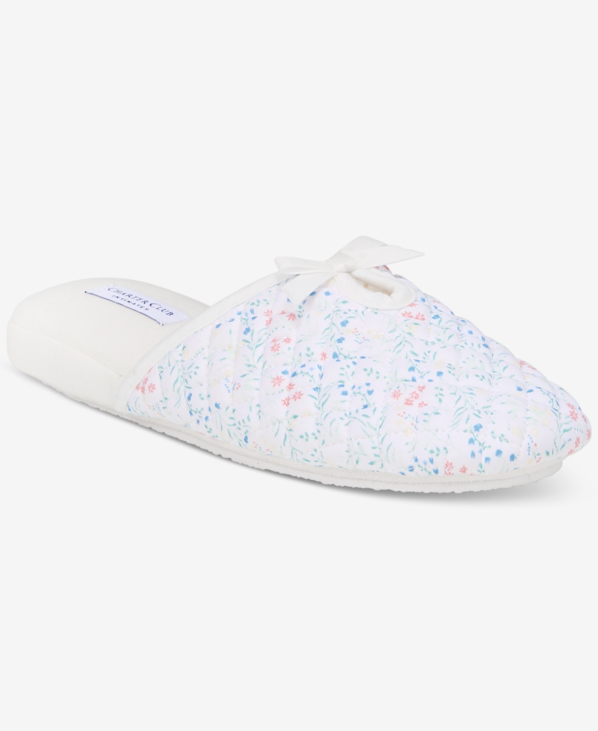 Women's Leafy Floral Quilted Slippers, Exclusively at Macy's - Bright White