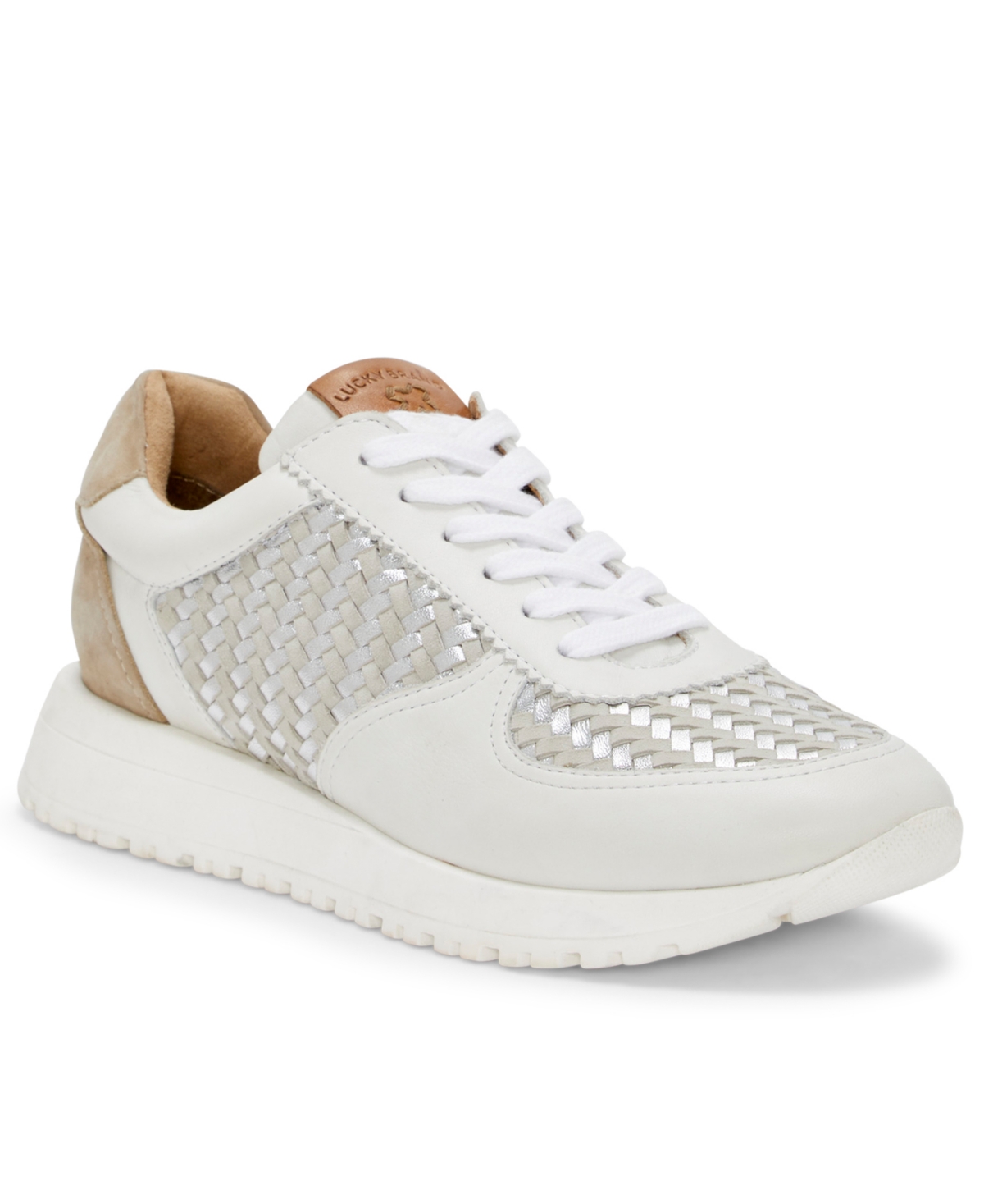 Lucky Brand Women's Deva Woven Knit Lace-up Sneakers In White,silver