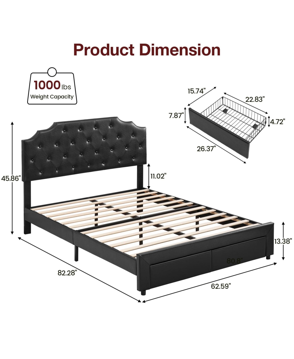 gaomon Size Platform Bed Frame with 2 Storage Drawers
