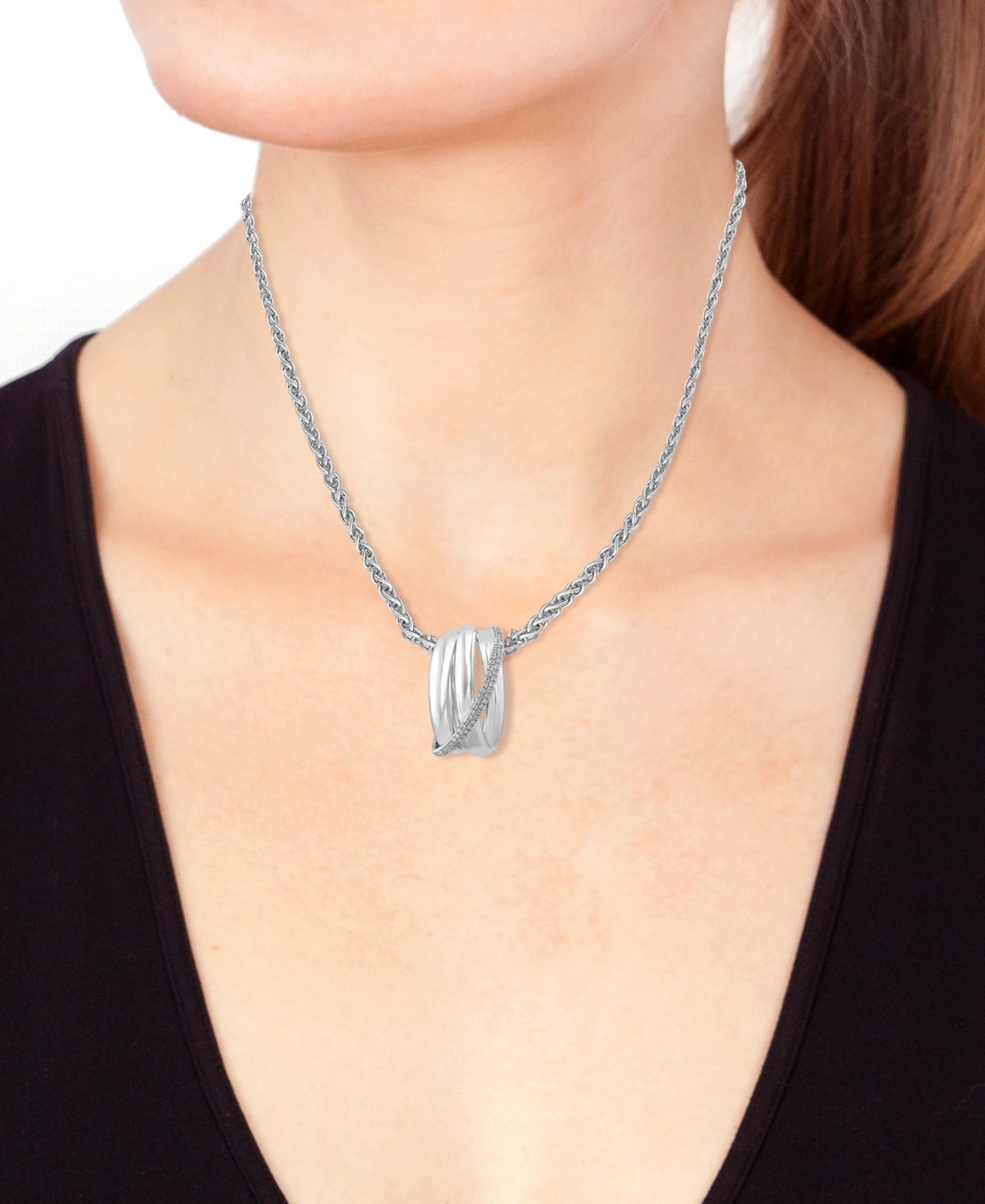 Effy Collection Effy Diamond Coil Crossover 18" Pendant Necklace (1/4 Ct. T.w.) In Sterling Silver In Sterling Silver