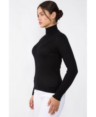 Women's Tissue Weight Cashmere Silk Rib-knit Turtleneck Sweater