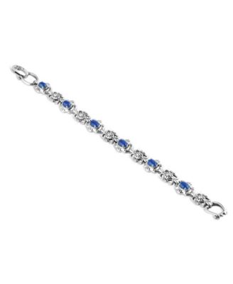 Sterling Silver Lapis Gemstone Concha Link Bracelet, Size Large