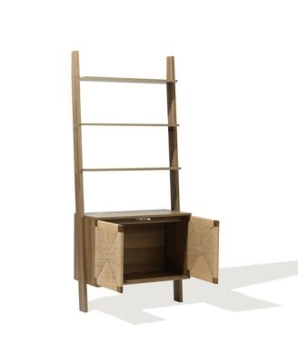 71" Tall Bookshelf 4 Ladder Shelves Etagere Bookcase with 2-Door Cabinet Storage Organizer