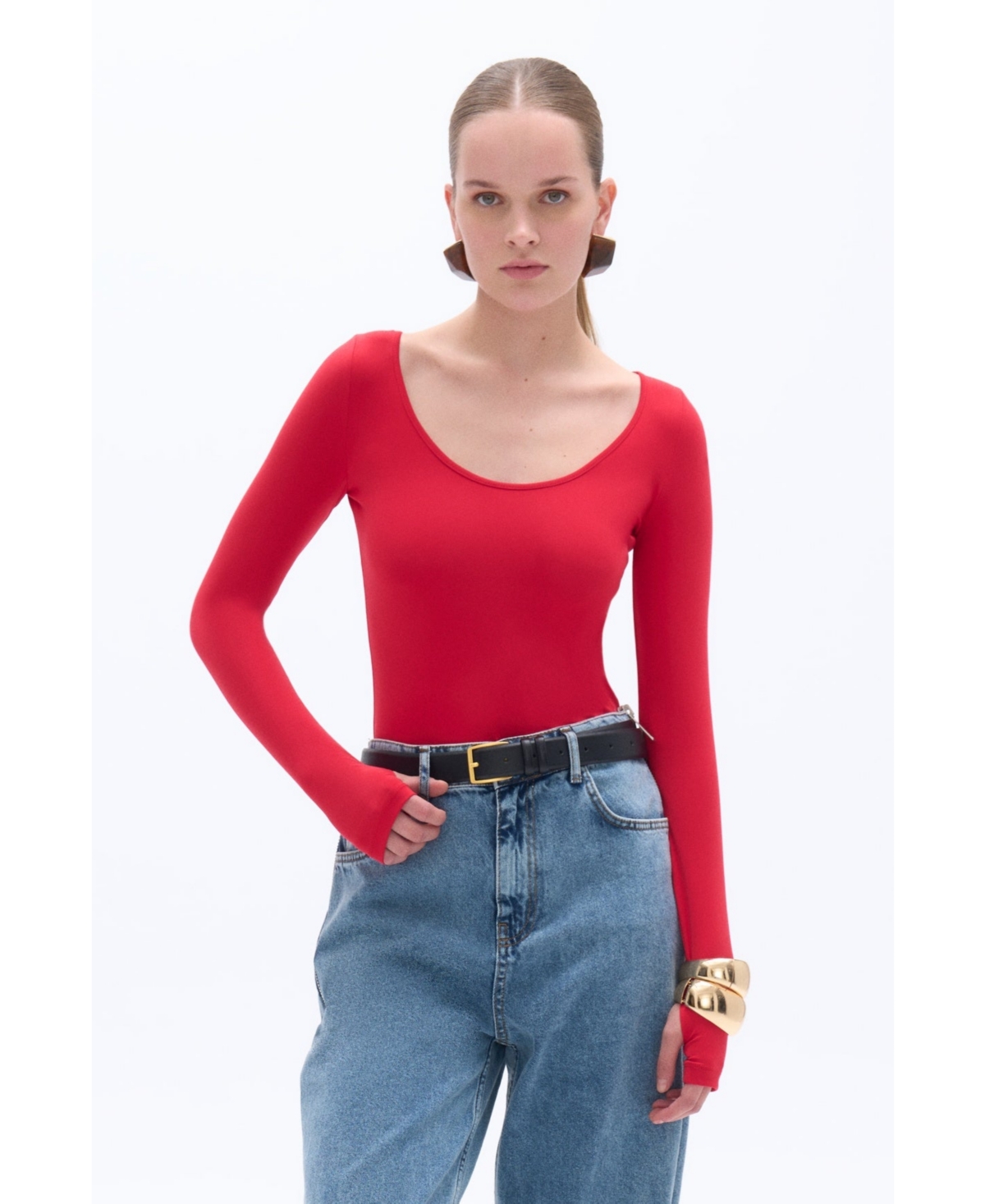 Women's Crew Neck Bodysuit - Open white