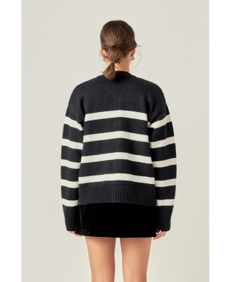 Women's Zip Up Striped Sweater