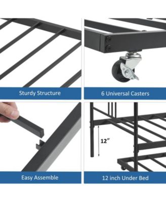 Twin Daybed with Trundle, Metal Twin Size Daybed with Pullout Trundle 6 Casters, Steel Slat Support Sofa Bed for Living Room, Bedroom, Guest Room
