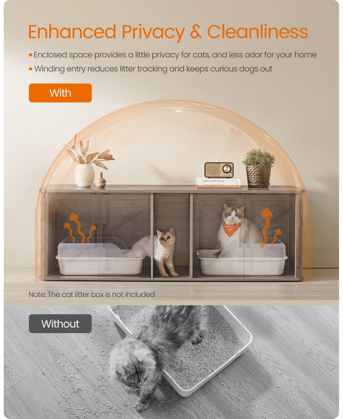 Slickblue Modern Double Cat Litter Box Enclosure, Hidden Litter Box Furniture for 2 Cats