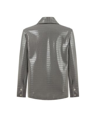 Women's Shirt Collar Faux Leather Jacket