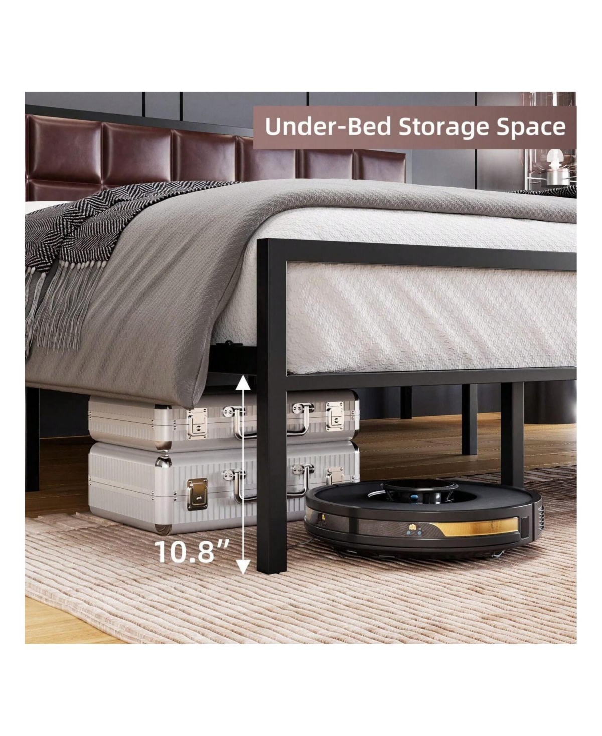 gaomon Full/Queen Size Faux Leather Platform Bed Frame With Upholstered Headboard - Sturdy Metal Frame With Steel Slats Support - Box Spring Optional