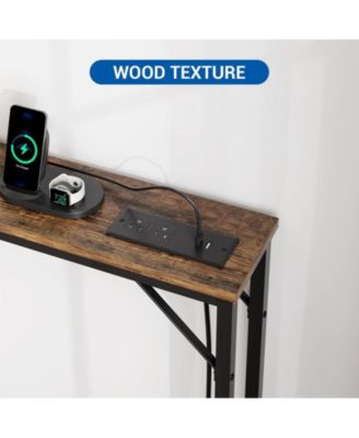 1Pc Built-In Outlets, Narrow Console Table for Small Spaces Slim Console Table