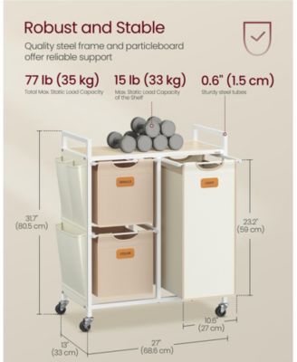 4-Compartment Laundry Hamper, Rolling Laundry Sorter Cart with Shelves, Side Pockets &amp; 6 Labels