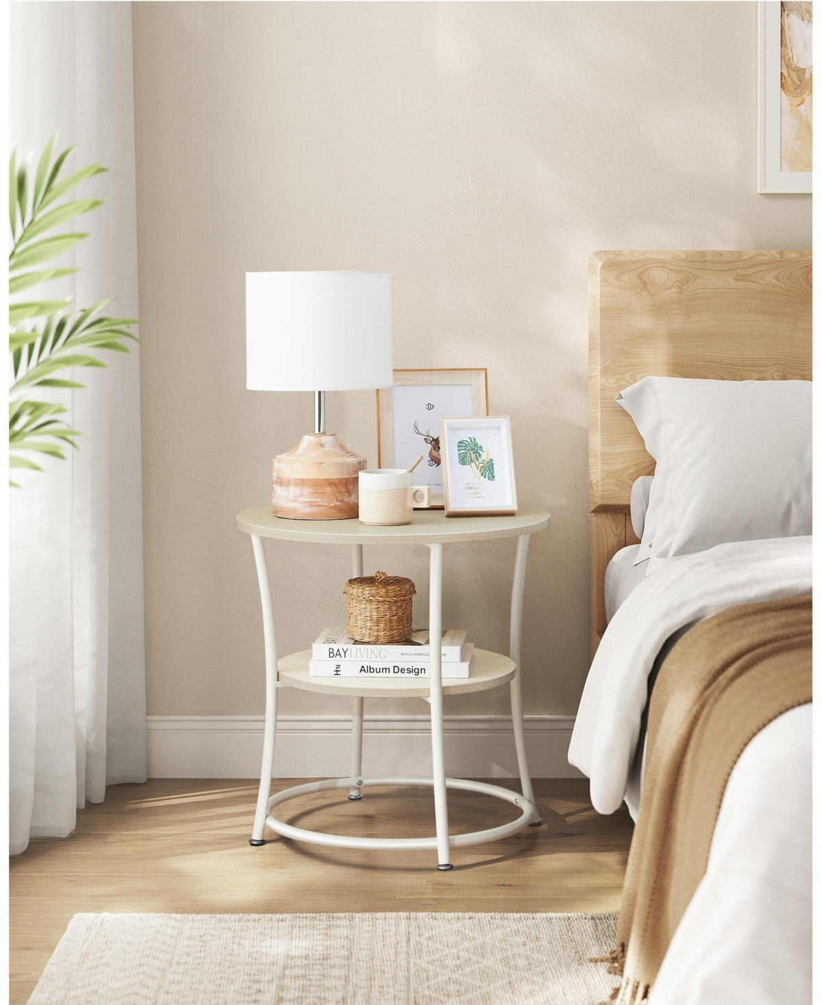 Slickblue Side Table Round End Table with 2 Shelves, Industrial Metal Design, Easy Assembly for Living Room & Bedroom
