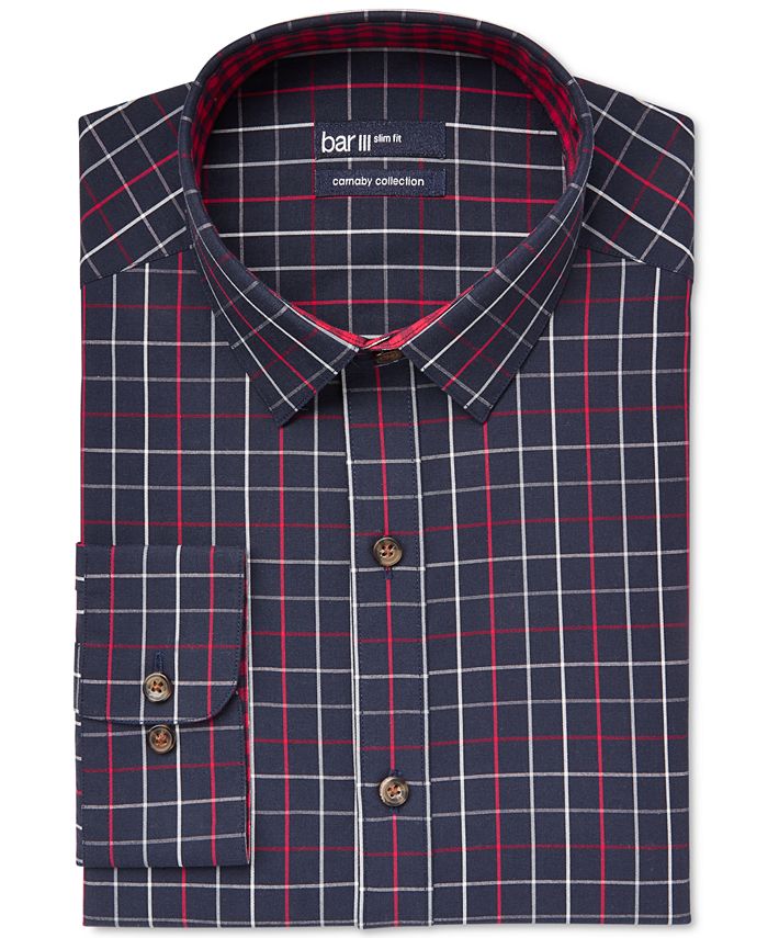 Bar III Carnaby Collection Slim-Fit Navy Framed Check Dress Shirt ...
