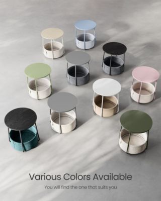 Small Round Side Table with Fabric Storage Basket for Living Room or Bedroom
