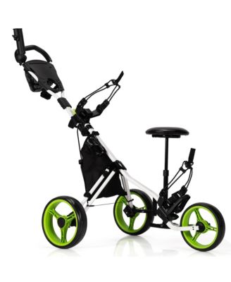 3-Wheel Foldable Golf Push Pull Cart Trolley w/ Seat Adjustable Handle