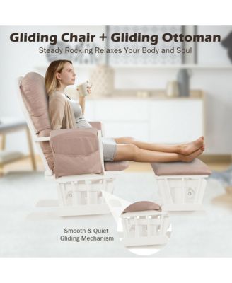 Glider and Ottoman Cushion Set Wood Baby Nursery Rocking Chair