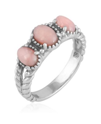 Sterling Silver Pink Opal Gemstone 3-Stone Ring, Size 10