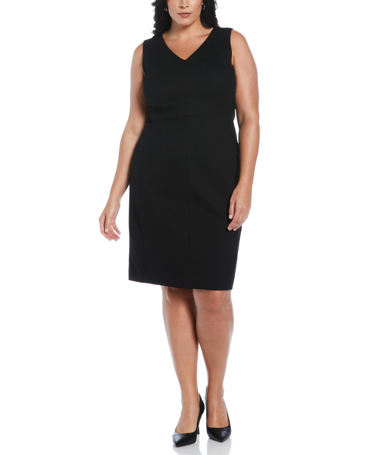 Rafaella Plus Size Gabardine V-neck Sleeveless Sheath Dress In Black