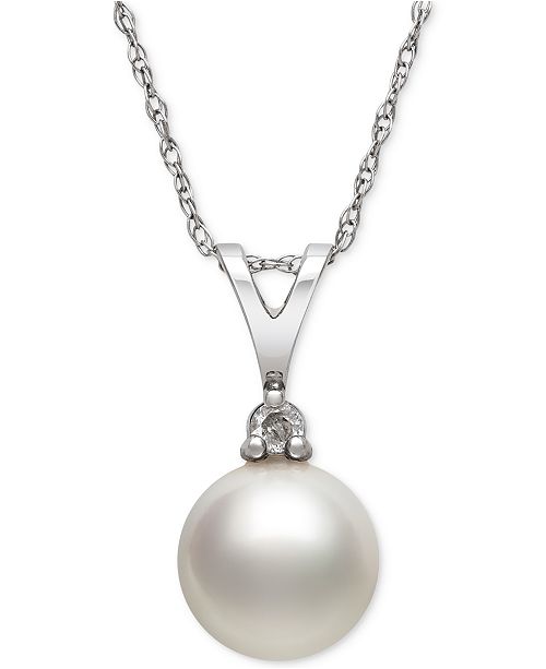 Macy's Akoya Pearl (7mm) and Diamond Accent Pendant Necklace in 14k