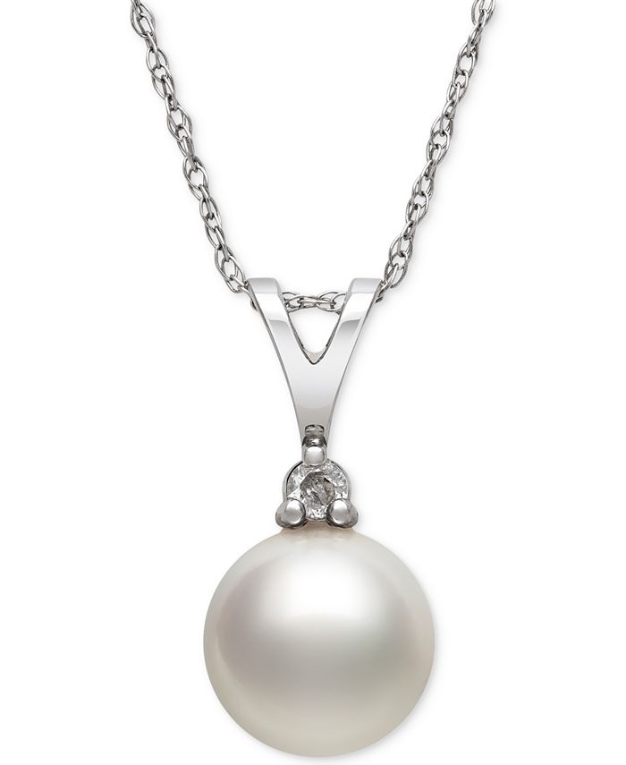 Macy's - Akoya Pearl (7mm) and Diamond Accent Pendant Necklace in 14k White Gold