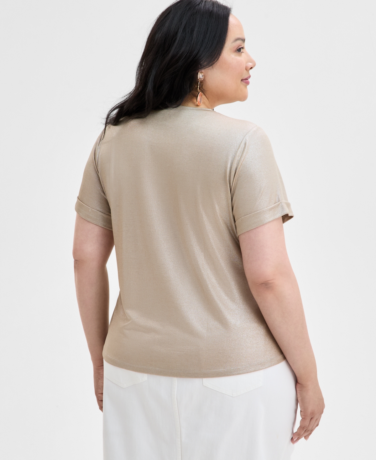 INC INTERNATIONAL CONCEPTS PLUS SIZE METALLIC FOILED T-SHIRT, EXCLUSIVELY AT MACY'S 