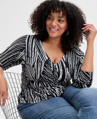 Plus Size Ruched Front Knit Top, Exclusively at Macy's