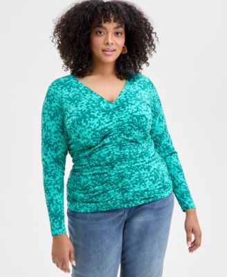 I.N.C. International Concepts - Plus Size Ruched Tie-Dyed Top
