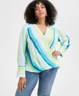 I.N.C. International Concepts - Plus Size Cuffed Surplice Blouse