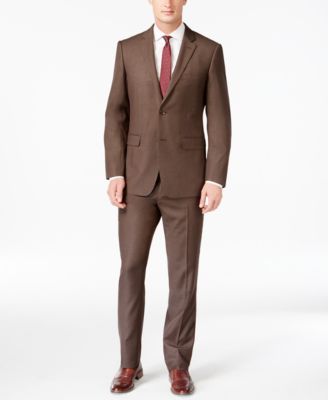 Perry Ellis - Slim-Fit Brown Sharkskin Suit