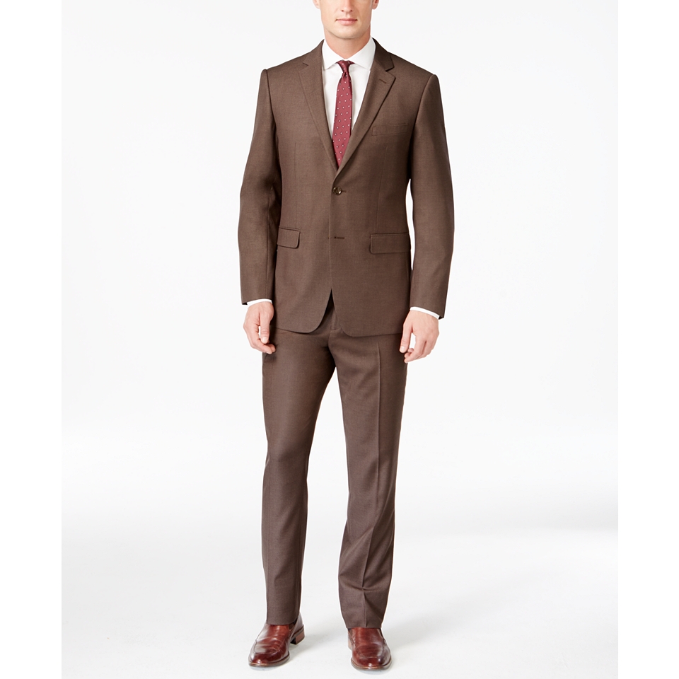 Perry Ellis Slim Fit Brown Sharkskin Suit   Suits & Suit Separates