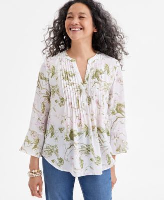 Style & Co - Petite Printed Pintuck Blouse