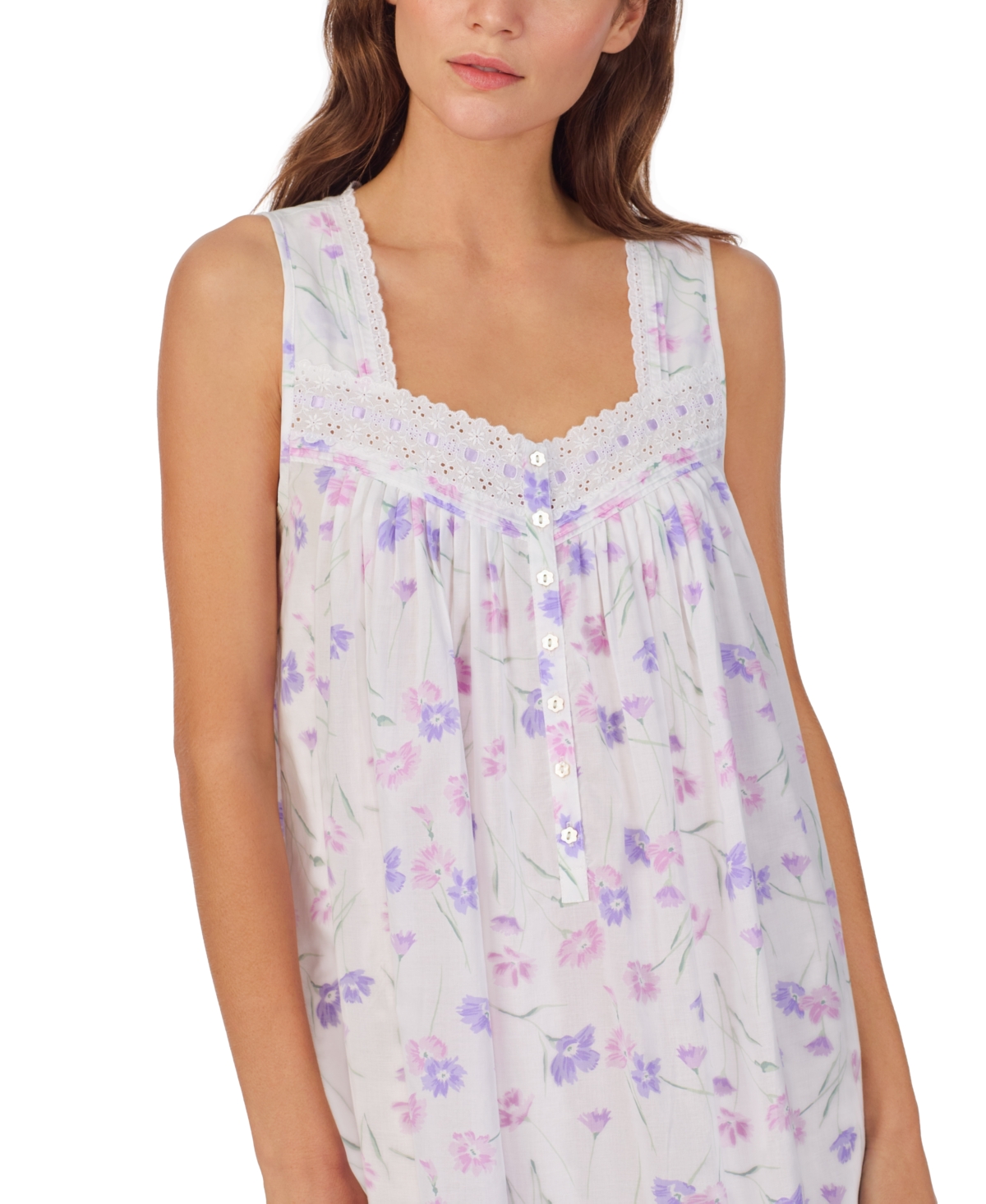 Women's Sleeveless Cotton Ballet Nightgown - White Ground