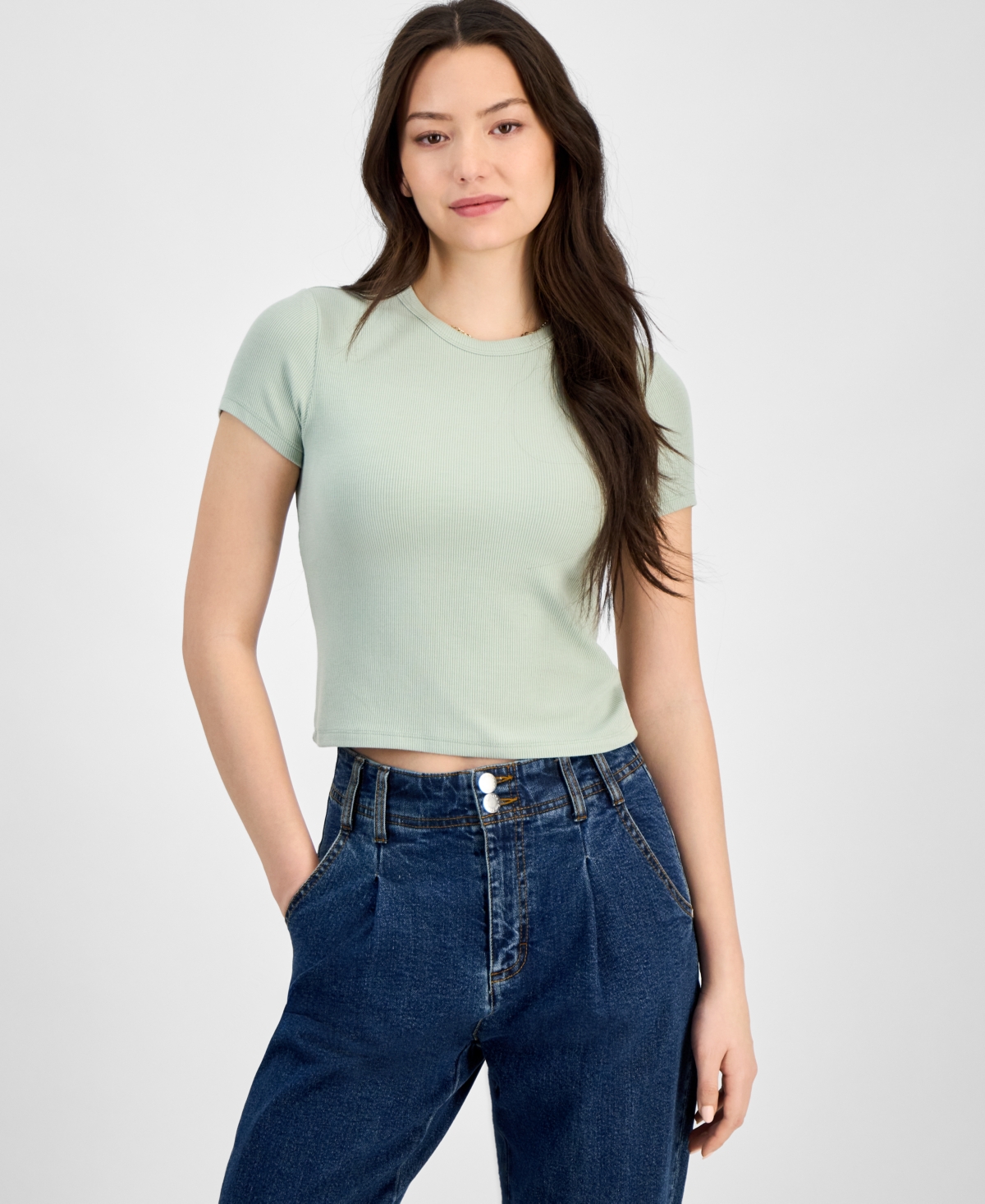 Self Esteem Juniors' Soft Ribbed Baby Tee In Desert Sage