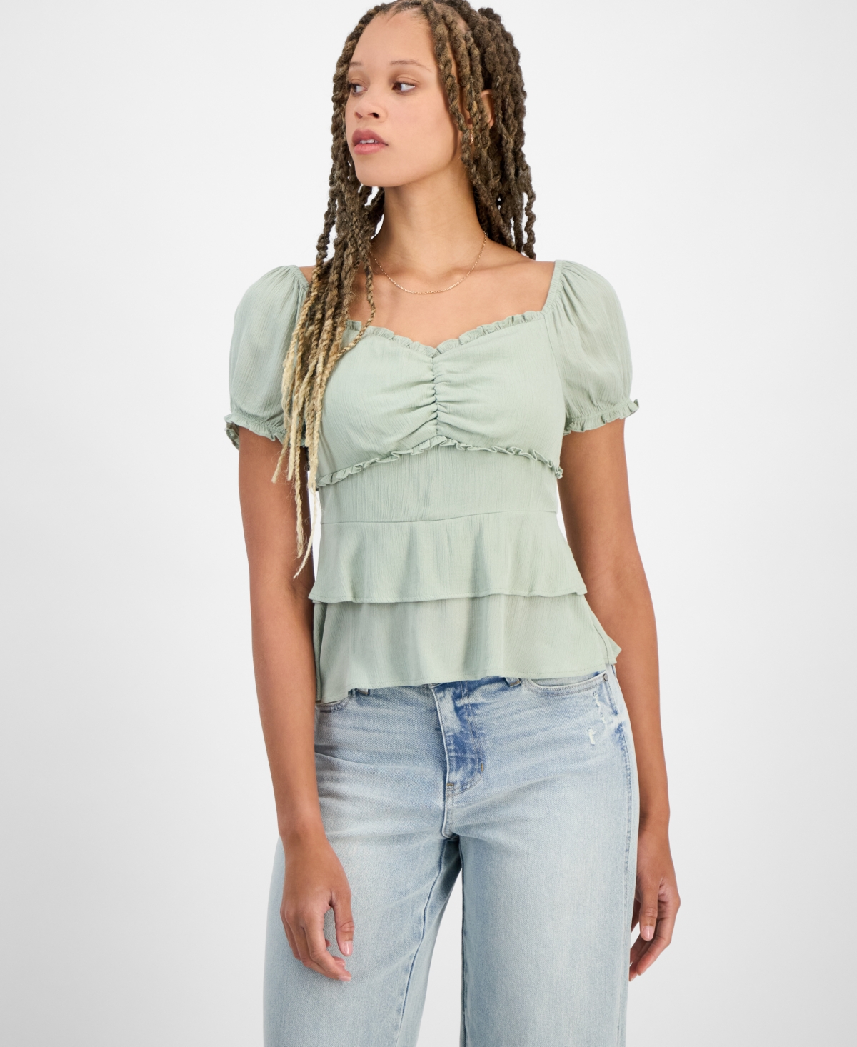 CELEBRITY PINK JUNIORS' TIERED PUFF-SLEEVE TOP 