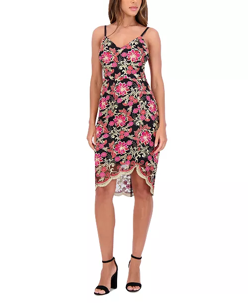 women's floral-embroidered scalloped-hem dress