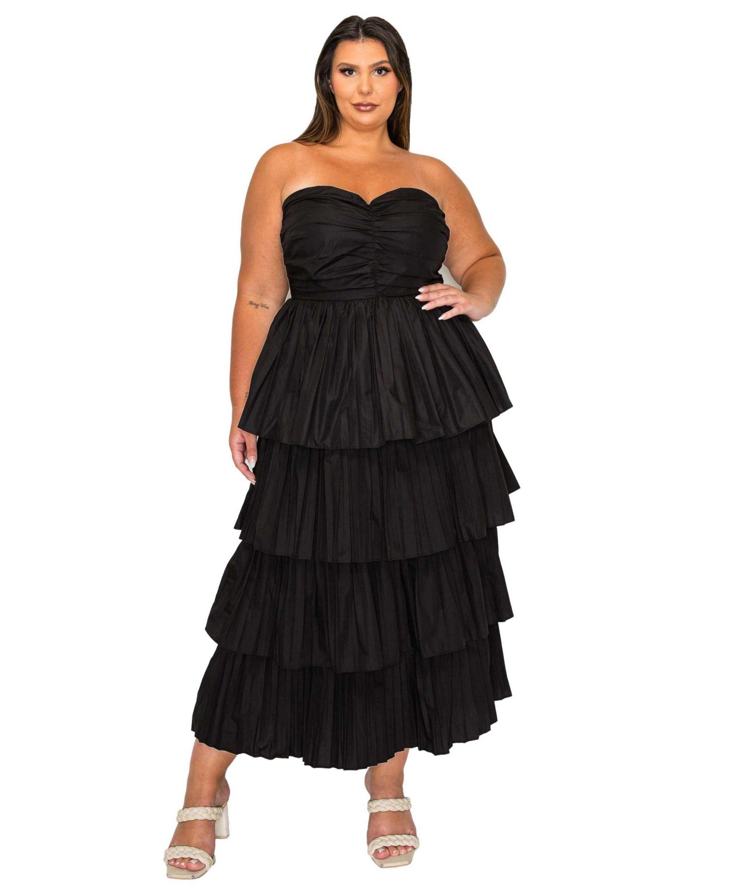 Женское платье L I V D Plus Size Eleni Strapless Pleated Tiered, цвет: Чёрный — фото 1