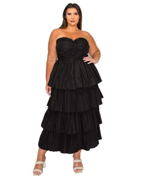 Женское платье L I V D Plus Size Eleni Strapless Pleated Tiered, цвет: Чёрный