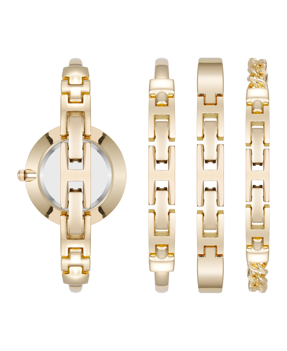 Anne Klein Women's Quartz White Enamel And Gold-tone Metal Alloy Bangle Watch Set, 32mm In White,gold-tone