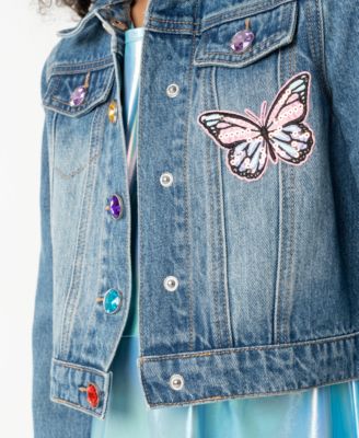 Big Girls Liquid Metallic Dress with Denim Jacket, 2- Piece Set