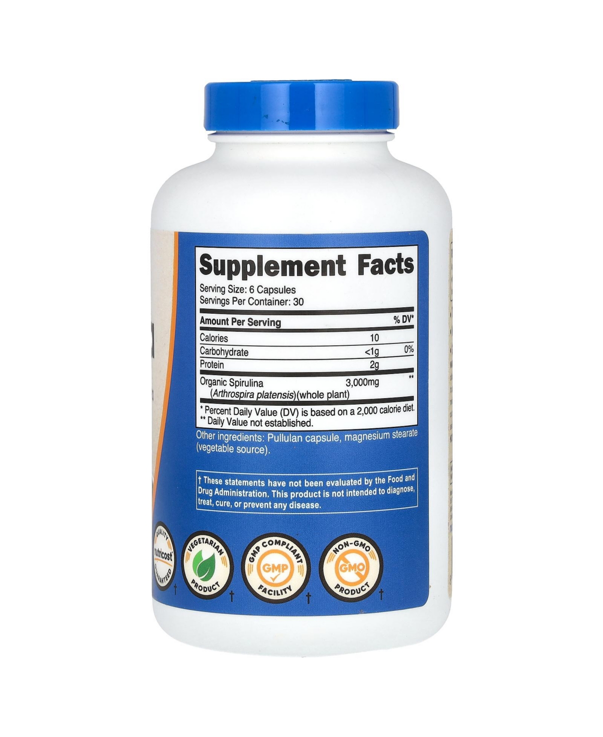 Nutricost Spirulina 3 000 mg - Capsules (500 mg Per Capsule)